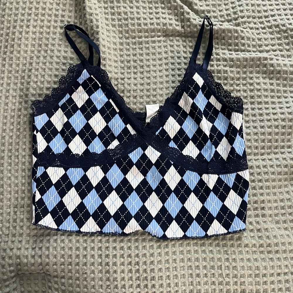 H&M Blue and White Patterned Top